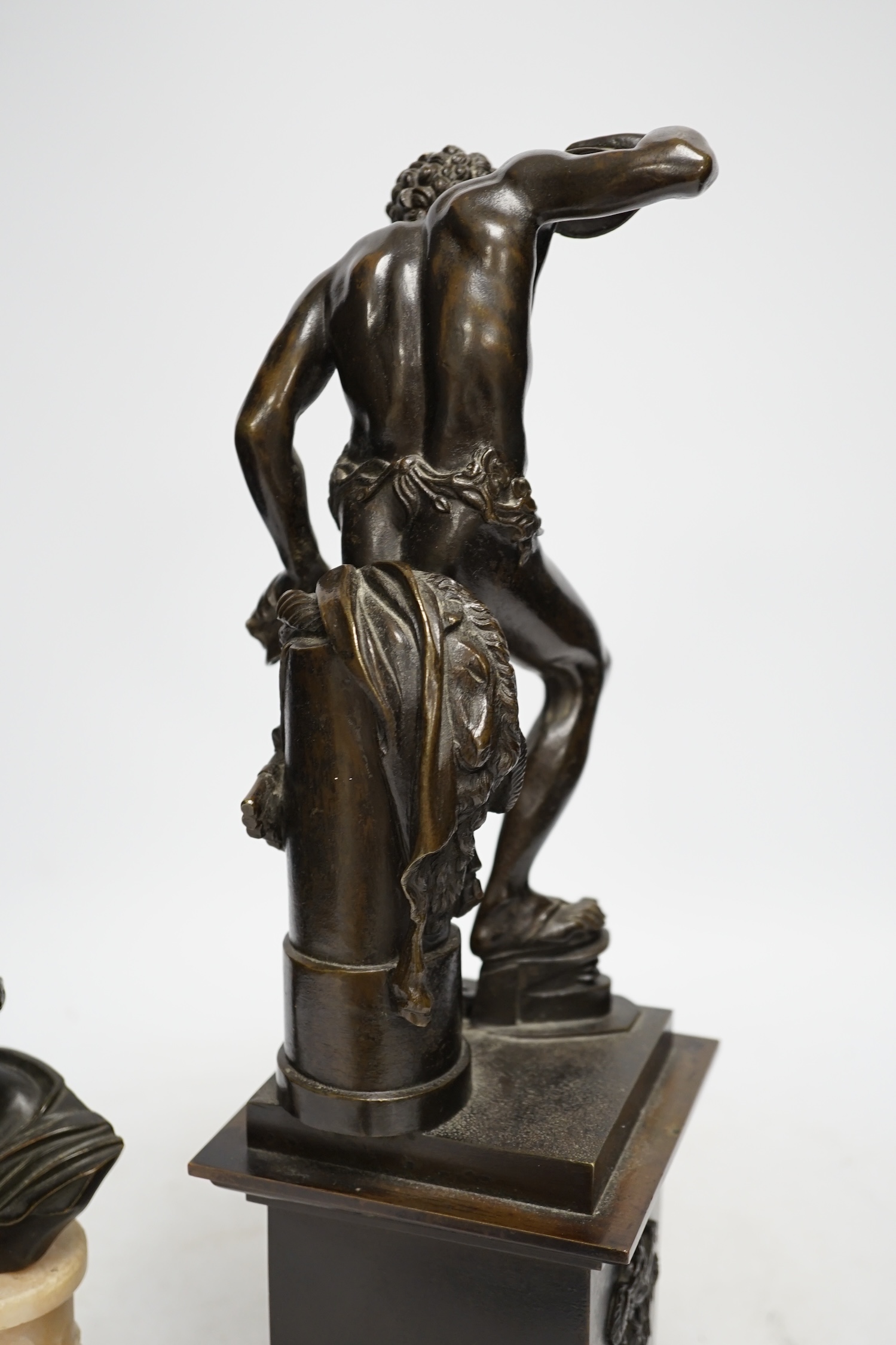 After Isaak Duchemin, a bronze figure of Pan, together with a bust of Apollo, tallest 37cm. Condition - fair